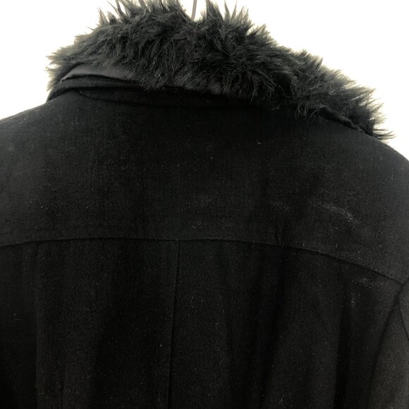 NWOT Last Kiss Black Pea Coat Women's Faux-fur Collar Belted Button Up Size X-LG - Picture 7 of 16